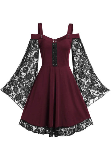 Borgonha Flare Mangas Vestido de Halloween